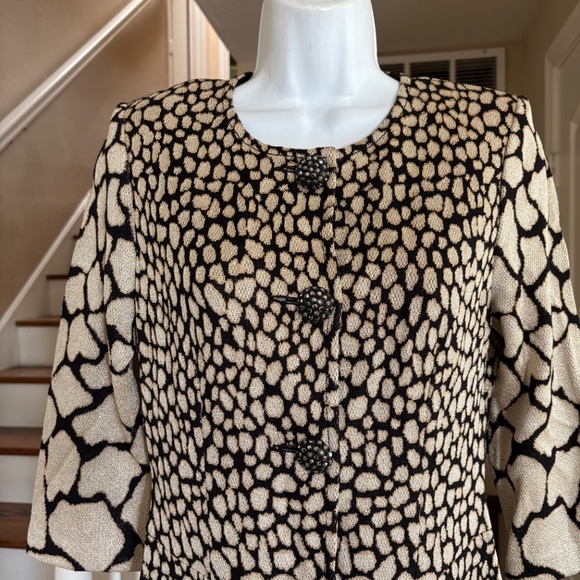 NWT St John Knit Shimmery Gold Animal Print Dress Rhinestone Buttons 4 New $1495 - Picture 2 of 7